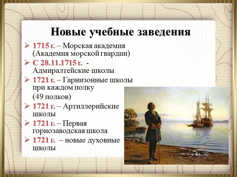 1715 г. – Морская академия (Академия морской гвардии)  С 28.11.1715 г.  -